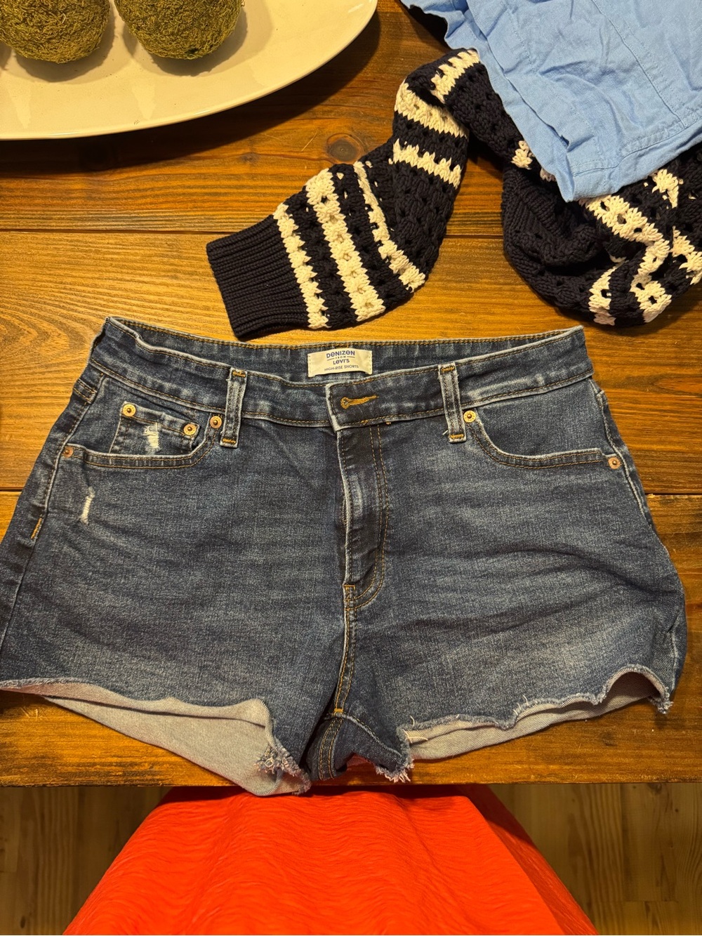 Denizen from Levi's Dark Blue Distressed Denim Cutoff Shorts